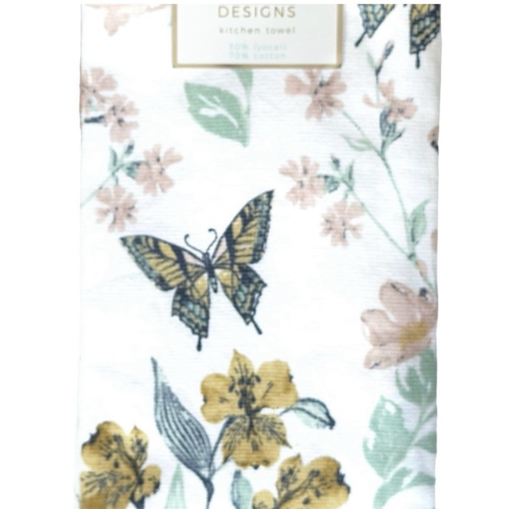 Deborah Connolly Kitchen Towels Set of 3 Pastel Floral & Butterflies NEW - Picture 2 of 10